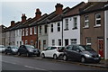 Terraced houses and on-pavement parking, Footscray Road in SE9 2AE