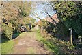 Footpath leaves Church Lane at Floud Cottages, West Meon in GU32 1JD