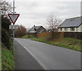 Give way 100 yds sign, Camden Road, Brecon in LD3 7HH
