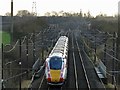 Southbound LNER Azuma train on the ECML north of Darlington (2) in DL1 3NB