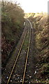 Towards a curve in the single-track railway, Seven Sisters in SA10 9DT