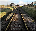 Railway towards a footbridge, Pantyffordd in SA10 9HG