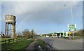 Water tower and petrol station near Whychurch Farm roundabout in SN16 9GF