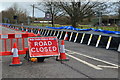 Temporary road closure and flood barrier on Greatbridge Road in SO51 0HP