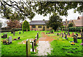 Flooded graveyard at St James Church in ST21 6RU