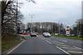 A1065 approaching roundabout at junction with A11 in IP28 7LL