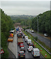 Whitehall Road (A58) seen from the Spen Valley Greenway in BD19 6PL