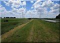 The Nene bank and distant pylons in PE13 5RF