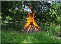 Unattended bonfire by the track to Whitelee Farm in SK11 0QE