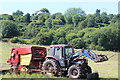 Tractor and baler in hay meadow, Upper Race in Pontymoile Community