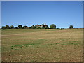 Stubble field and school, Llangattock-Vibon-Avel in NP25 5HD