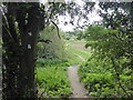 Path into fields beside the River Severn in SY2 5SZ