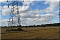 Pylons and fields at harvest time, Claydon in IP6 0EJ