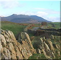 Rocky outcrop, looking along the ridge lane in Broughton West