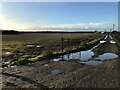 A potholed farm track on Holme Fen, Cambridgeshire in PE7 3PR
