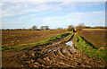 Muddy footpath between Steeple Claydon-Hillesden in MK18 2HN