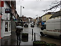Halstead High Street on a rainy day in Halstead St. Andrew's Ward