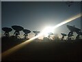 Barton Radio Telescopes in silhouette against a November sun in CB23 7AG