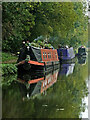 Moored narrowboats north-west of Brewood, Staffordshire in ST19 9LE