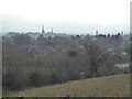 The spires and towers of Shrewsbury from Cross Hill in SY1 3PY