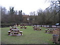 The Millstone pub garden on the banks of the Loddon in RG24 7DF