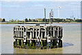 Disused mooring dolphin, adjacent to derelict jetty at Belvedere in RM13 8EN