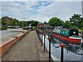 Narrow boat beside Furzton Lake hotel and pub in MK5 7AZ