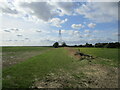 Field boundary and pylon near Roundhills Lodge in Toft with Lound and Manthorpe
