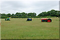 Tractors having a three way face-off, Ladyland Farm in RH6 8JA