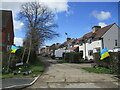 Ukrainian flags at the entrance to Spring Drive in NG24 3WT