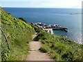 Steps on the coastal path seen from the entrance to the Watch House Battery in PL9 0AB
