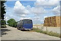 Bus and bales on Howlem Balk in CB25 0BB