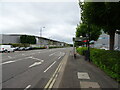 Bus stop and shelter on Buckingham Avenue, Slough in SL1 4LR