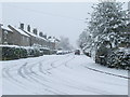 Queens Road in the snow in IP33 3RR