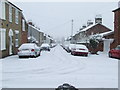 Victoria Street in the snow in IP33 3RR