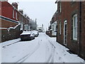 Mill Road in the snow in IP33 3RR