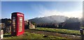 Public Telephone Box with Fog Covered Bright's Hill Beyond in GL17 0NP