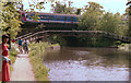 Footbridge (roving bridge) and railway bridge over the Wey Navigation in KT15 3JH