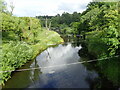 The River Devon with canoe slalom poles strung across in FK10 3AN