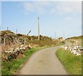 Narrow lane rising up to the Mynydd Eilian col in LL68 9NG