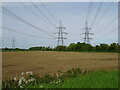 Twin power lines near Peartree Farm in IP17 1XA