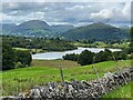 Wall and fields above Blelham Tarn in LA22 0JG