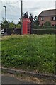 Red phonebox at the edge of a green, Trefeca, Powys in LD3 0PP