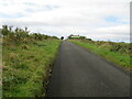 Minor grass verged road approaching New Ladykirk Farm Cottages in TD15 1XN