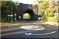 Mini-roundabout and railway bridge in B45 8QA