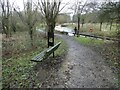 A bench beside the path in Blue Lagoon Park in MK2 3EX