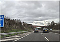 Heading east on the M50, approaching a bridge near Rudhall in HR9 7TL