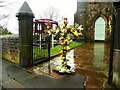 Easter decoration at the entrance to Christ Church, New Mill in HD9 7JR