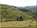Looking down on Cwm-uchaf farm in LL36 9UE