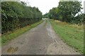 Farm track leading to the bridleway in NN9 5BE